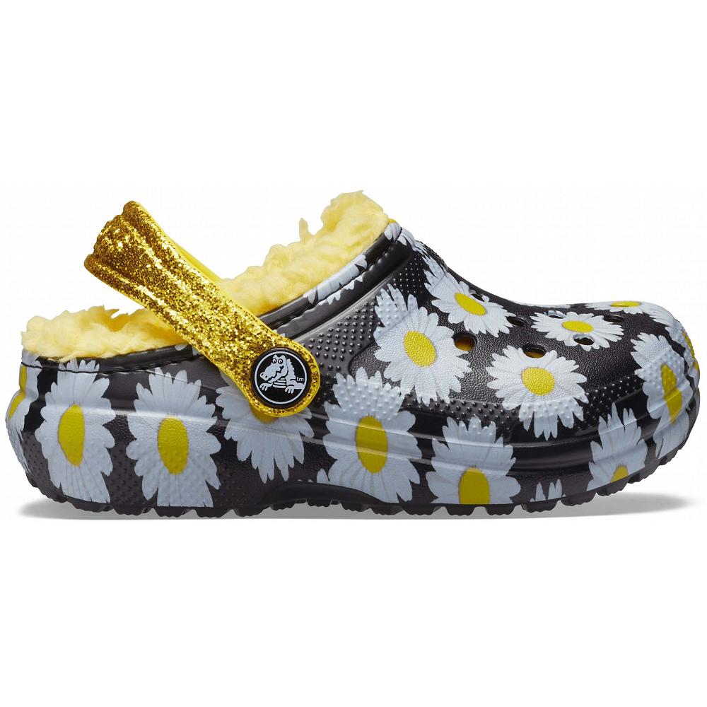 Black / White Girls' Crocs Classic Lined Vacay Vibes Clogs | NZ 1473JPQJ